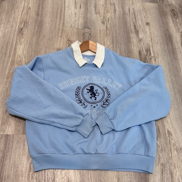Hollister Sweatshirt Y2K Baby Blue with White Collar Preppy Style Size S Small - Picture 10 of 10
